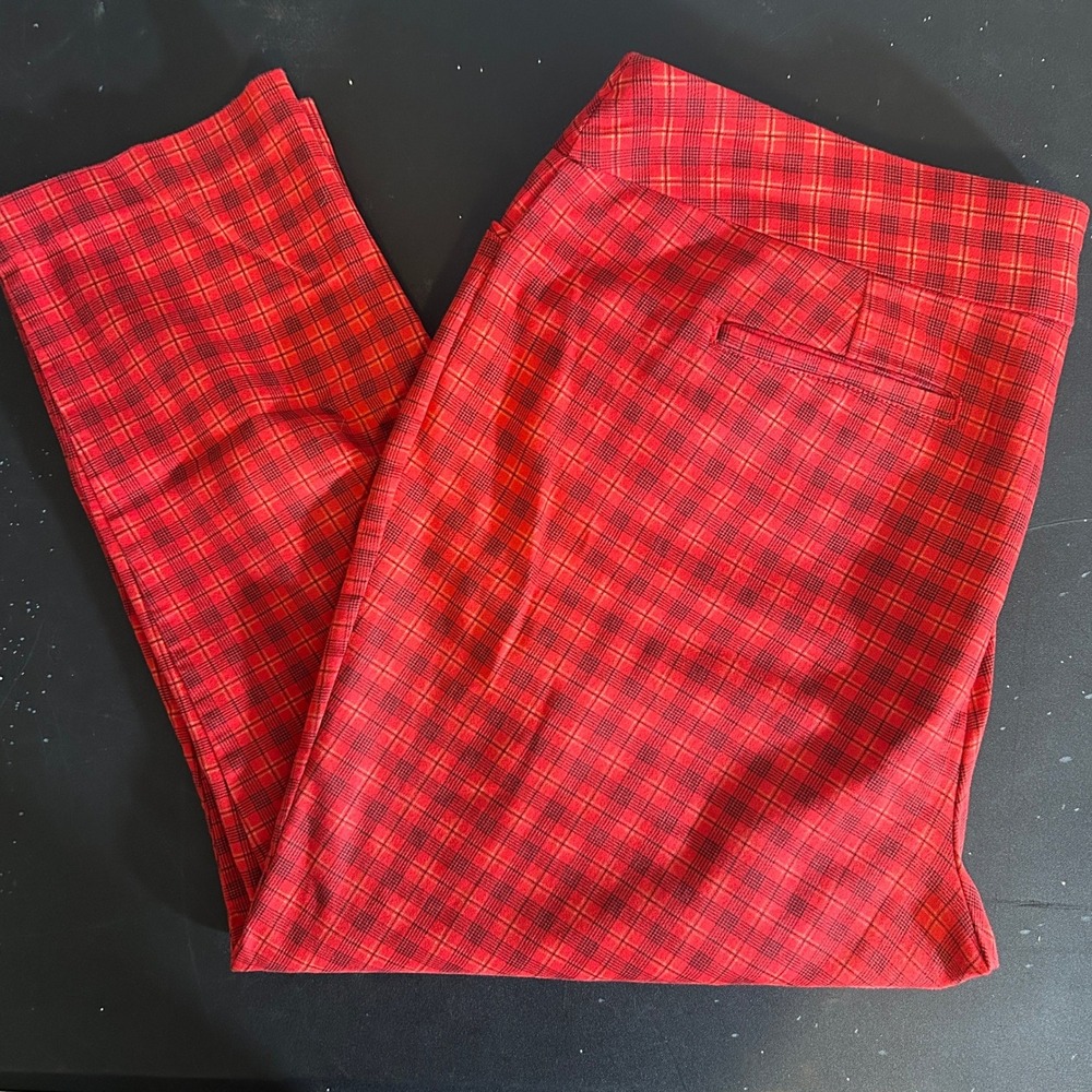 Christmas Pants Womens Plus Size 20W 2x Red Plaid Stretch Holiday Pockets Tartan